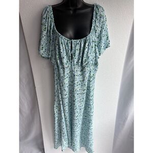 NWT Maxi Long Blue Cottagecore Floral Dress Plus Size 2X Romantic Prairie Girly